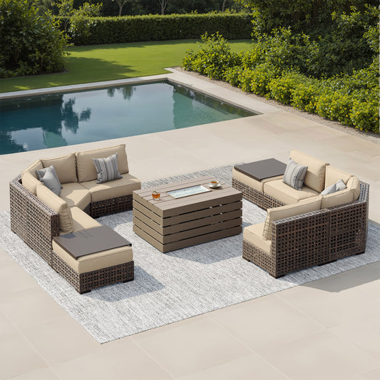 Sirio Oceanside 9-piece Fire Modular Outdoor Patio Seating Set