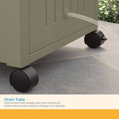 Suncast Wicker Outdoor Patio Cooler Cart with Cabinet, Java Brown