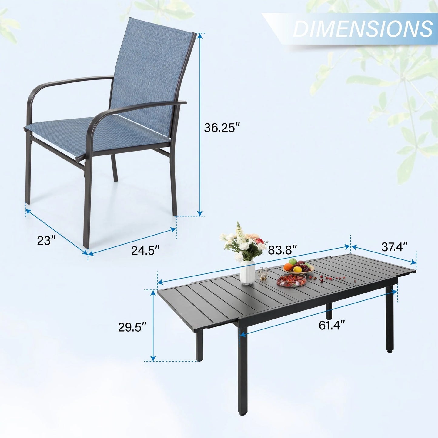 Sophia & William 9 Piece Patio Metal Dining Set Expandable Patio Dining Table and 8 Blue Textilene Chairs