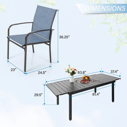 Sophia & William 9 Piece Patio Metal Dining Set Expandable Patio Dining Table and 8 Blue Textilene Chairs