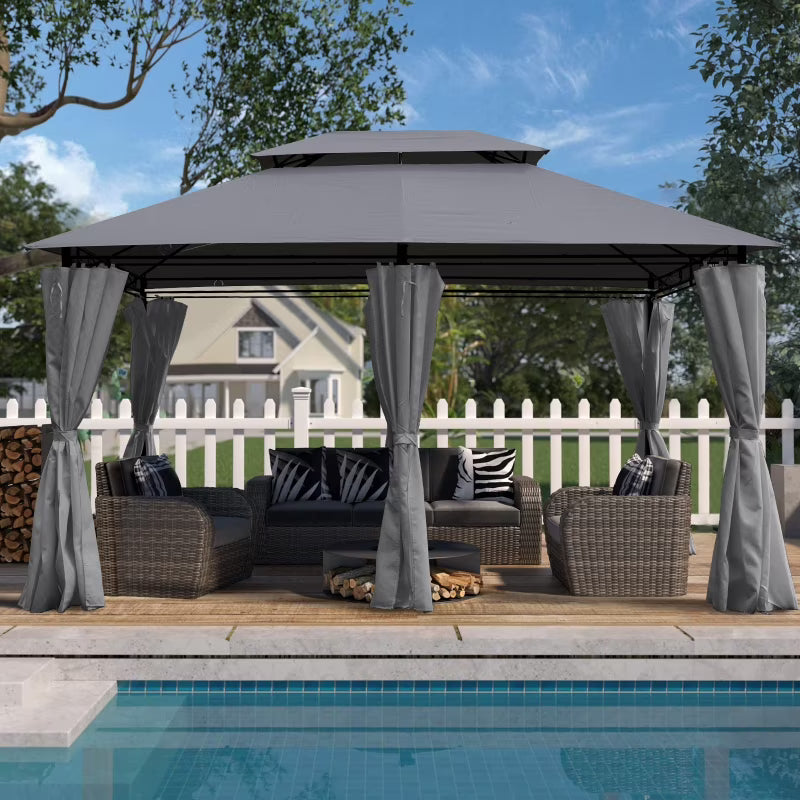 13x10 Outdoor Patio Gazebo Canopy Tent With Ventilated Double Roof And SideWall(Detachable Curtain Included On All Sides),Suitable for Lawn, Garden, Backyard and Deck,BEIGE