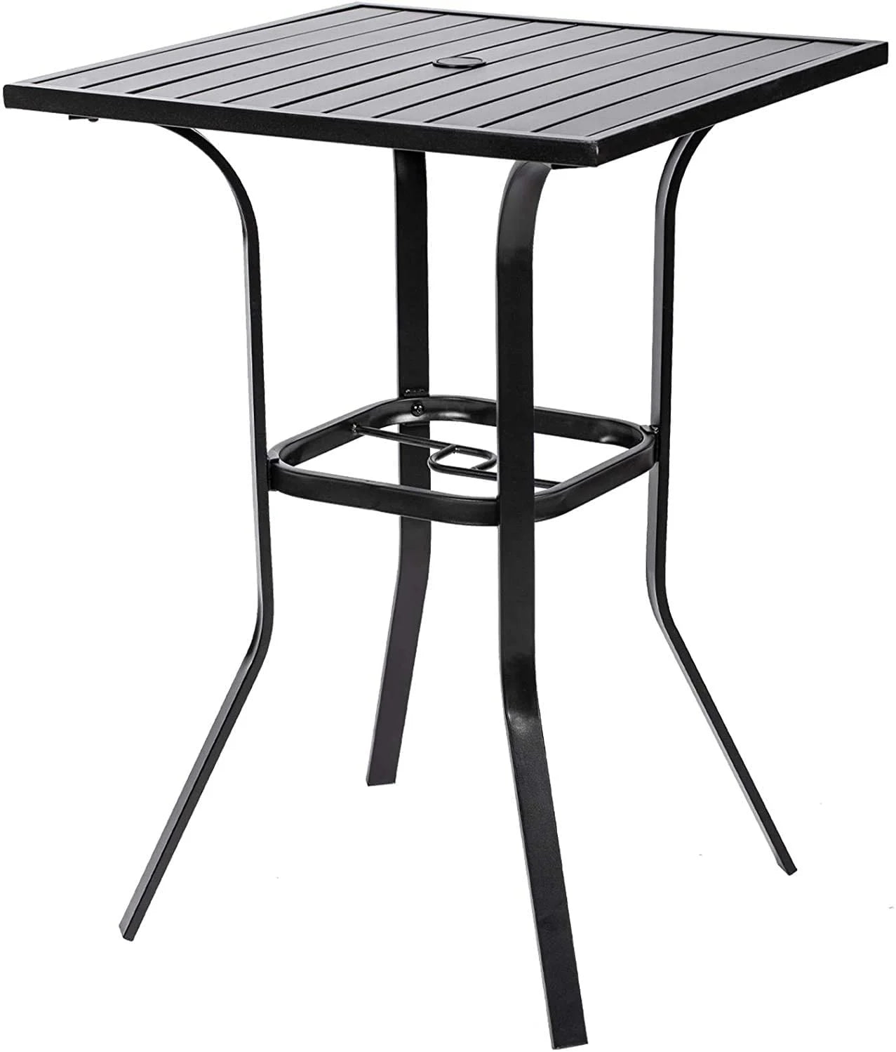 SOLAURA Outdoor Patio Bar Height Table Metal Bistro Table with Umbrella Hole, Black