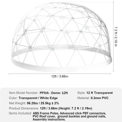 Garden Dome Tent House, Upgraded Garden Tent with PVC Transparent Cover and Window, Waterproof Outdoor Geodesic Dome Camping Shelter for Patio