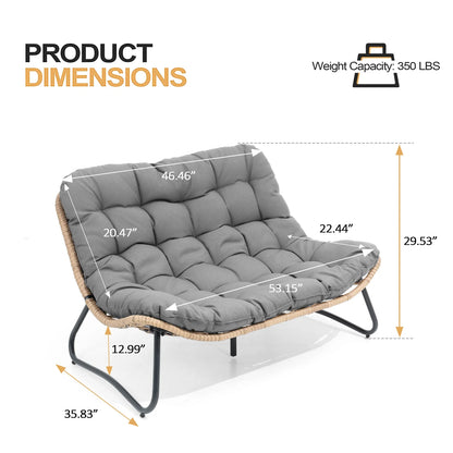 Crestlive Products Patio Loveseat, All-Weather Rattan Large Furniture with Soft Cushions, Outdoor Loveseat for Balcony, Poolside, Backyard (Beige)