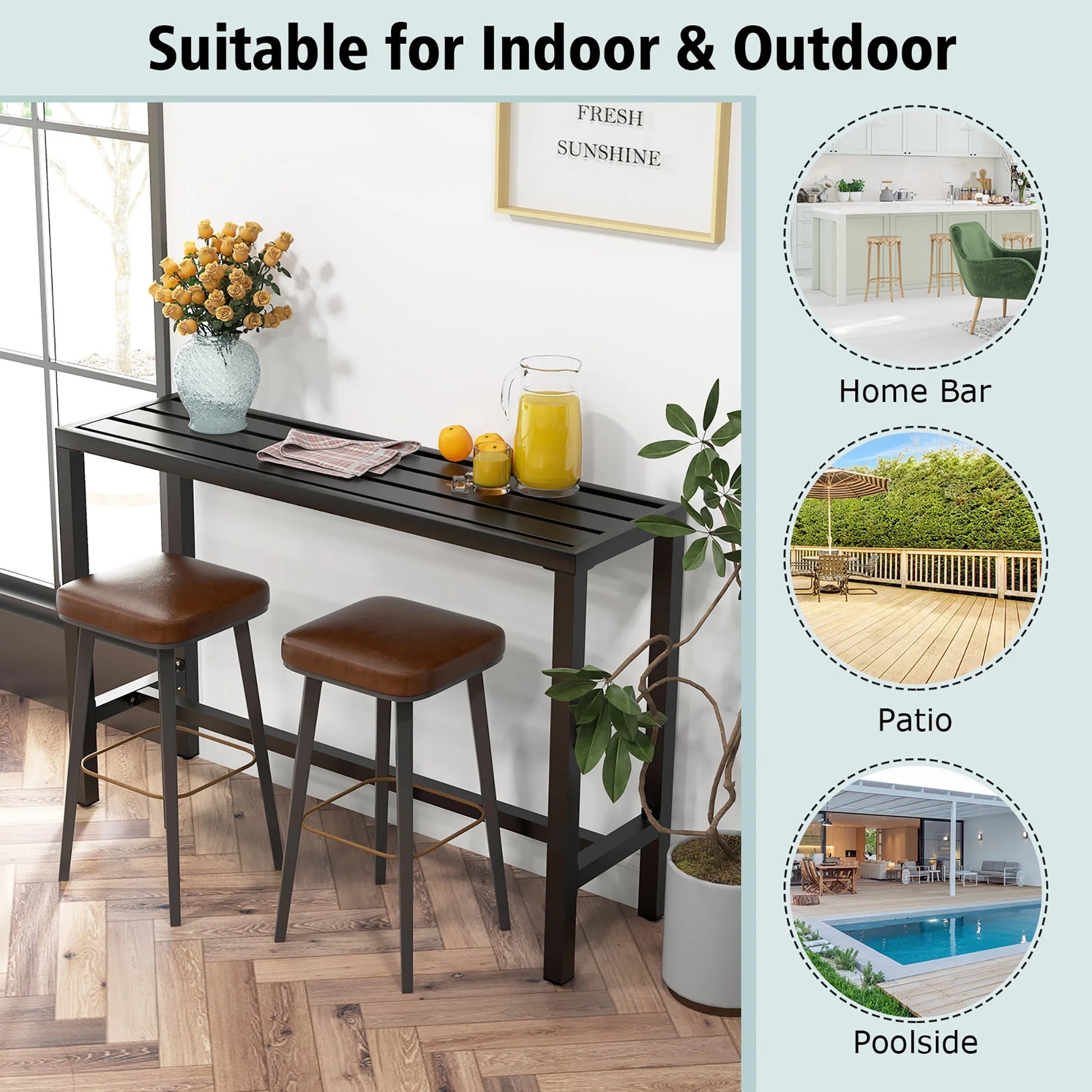 Costway Outdoor Metal Bar Table 55'' Patio Rectangular Counter Height Dining Table Black