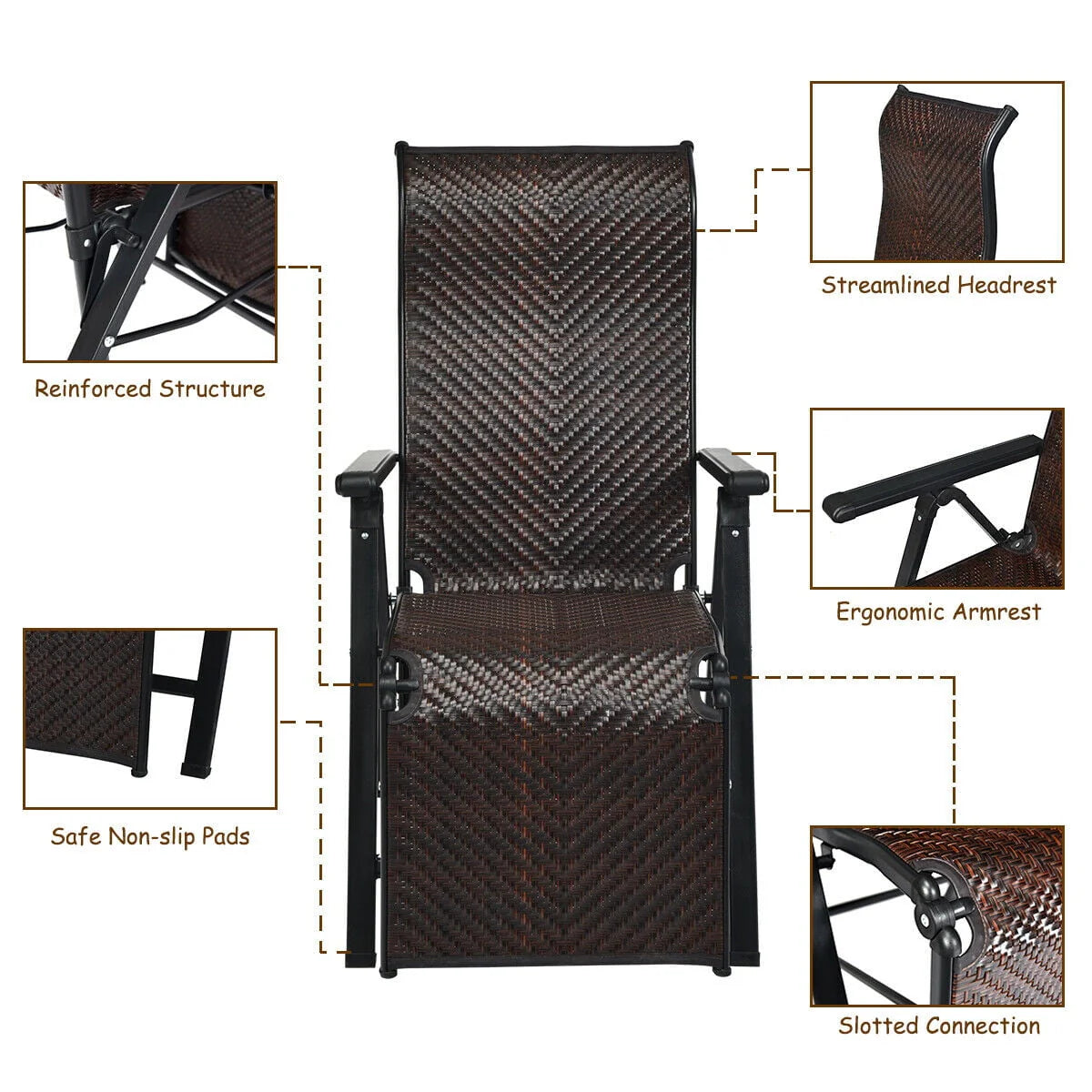 Gymax 2PCS Patio Rattan Folding Lounge Chair Recliner Back Adjustable Beach Yard Pool