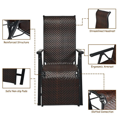 Gymax 2PCS Patio Rattan Folding Lounge Chair Recliner Back Adjustable Beach Yard Pool