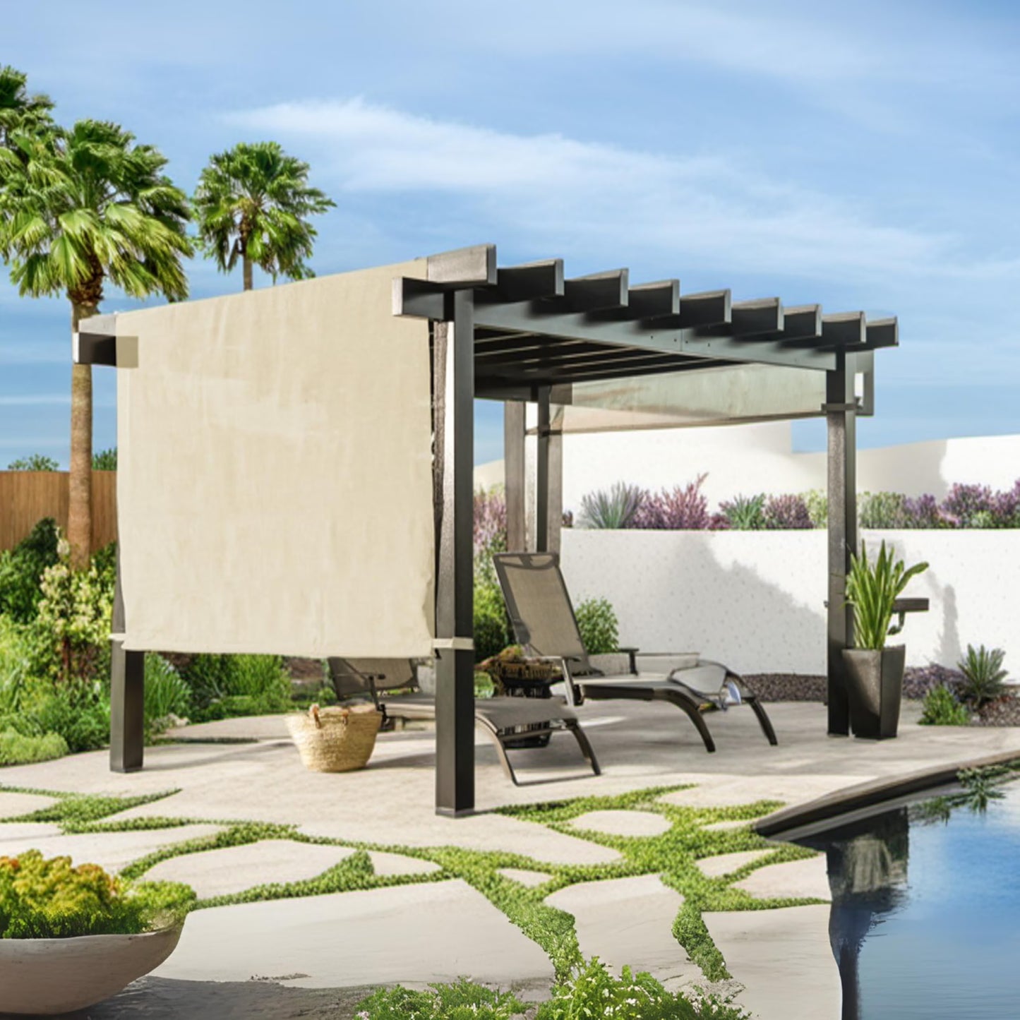 New Yard Outdoor Pergola with Adjustable Canopy, Heavy-Duty Aluminum Frame, Rustproof & Weather-Resistant, Modern Patio Shade for Gardens, Decks, and Backyard (10x16)