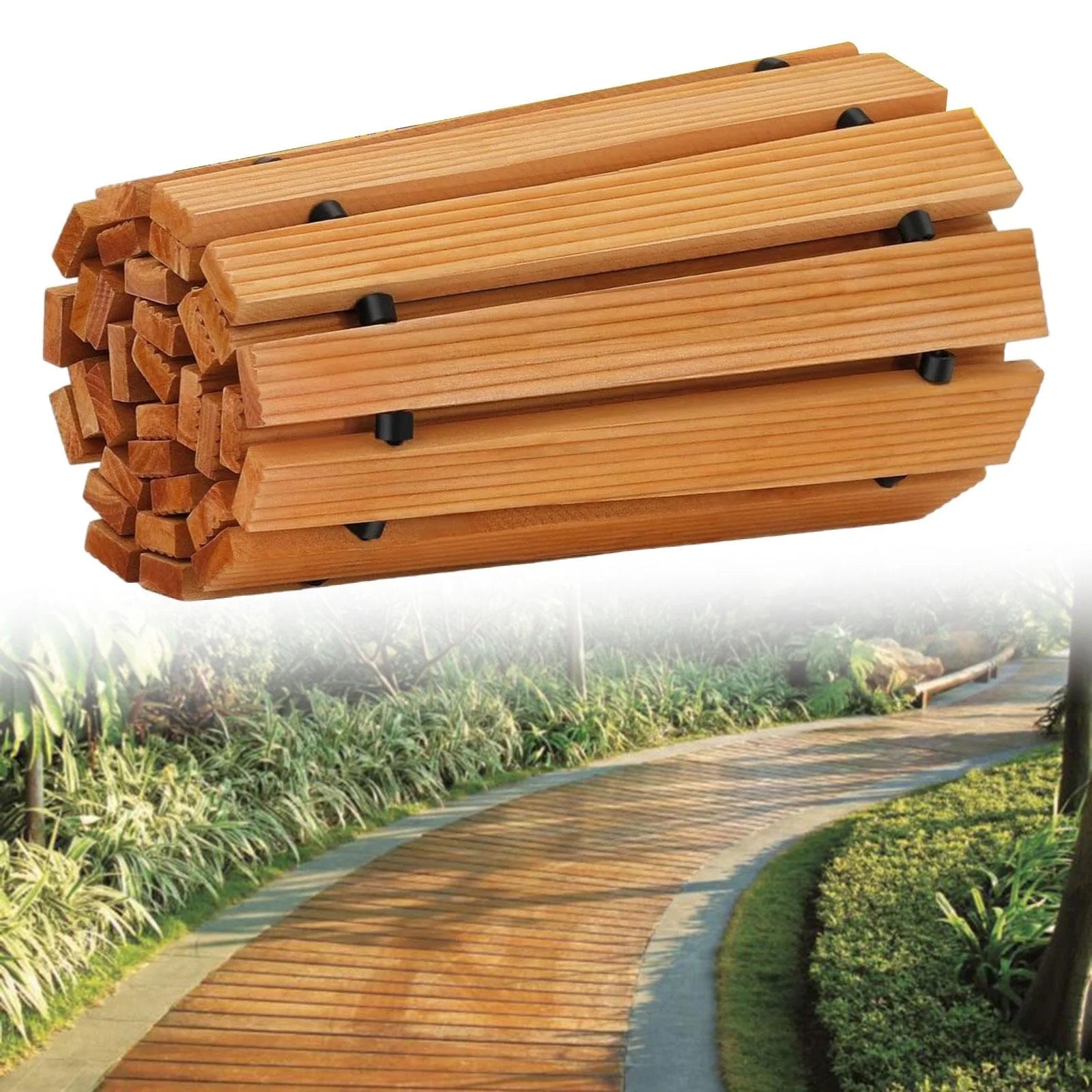 Vsenkes Wooden Garden Pathway Curved Boardwalk Walkway for Patio Event Outdoor Space