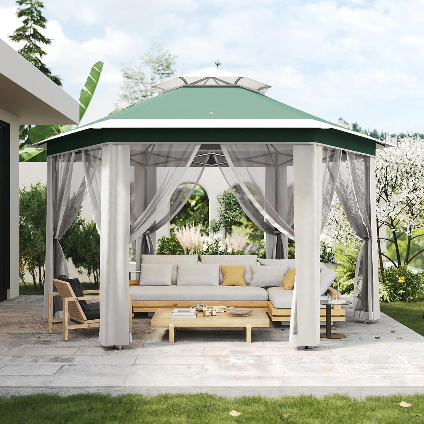 13x13 Gazebo Outdoor Canopy Shelter,Instant Patio Gazebo Sun Shade Canopy Tent with 6 Zippered Mesh Netting and Strong Steel Frame for Lawn,Garden,Backyard,Deck Party