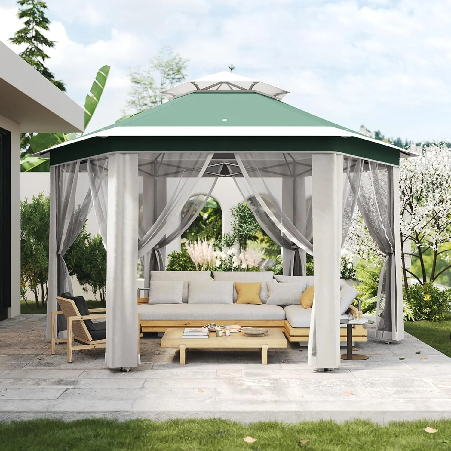 13x13 Gazebo Outdoor Canopy Shelter,Instant Patio Gazebo Sun Shade Canopy Tent with 6 Zippered Mesh Netting and Strong Steel Frame for Lawn,Garden,Backyard,Deck Party