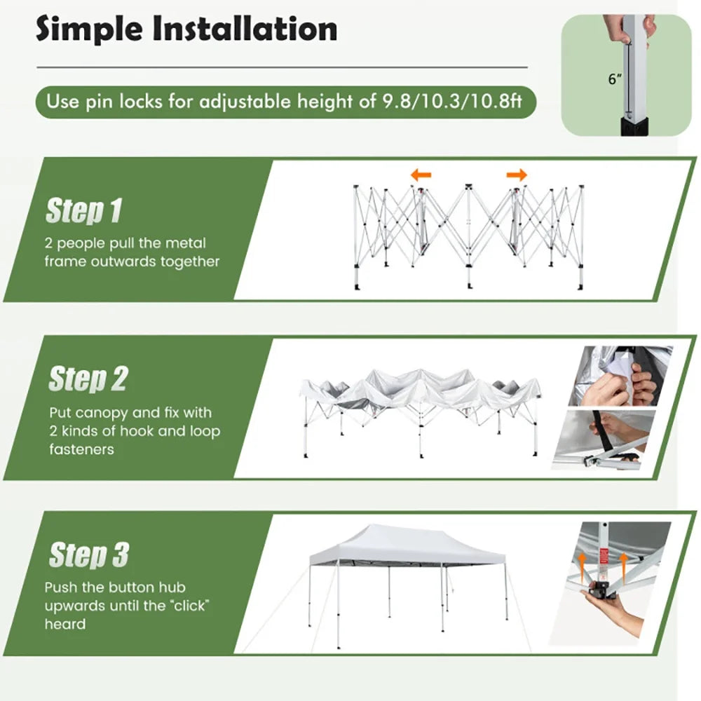 Spaco 10 x 20 Feet Outdoor Pop-Up Patio Folding Canopy Tent-White, Party Tent for Outside Party Waterproof Tent BBQ Shelter