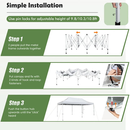 Spaco 10 x 20 Feet Outdoor Pop-Up Patio Folding Canopy Tent-White, Party Tent for Outside Party Waterproof Tent BBQ Shelter