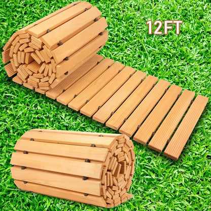 ziertyon 12ft x 45cm Garden Pathway, Wooden Garden Pathway, Outdoor Roll Out Walkway Pathway, Wooden Garden Bridge Walking Passage for Patio, Lawn, Backyard, Beach