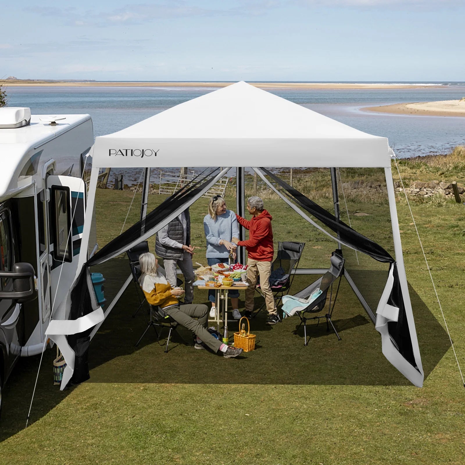 Costway 10x10Ft Patio Outdoor Instant Pop-up Canopy Slant Leg Mesh Tent Folding White