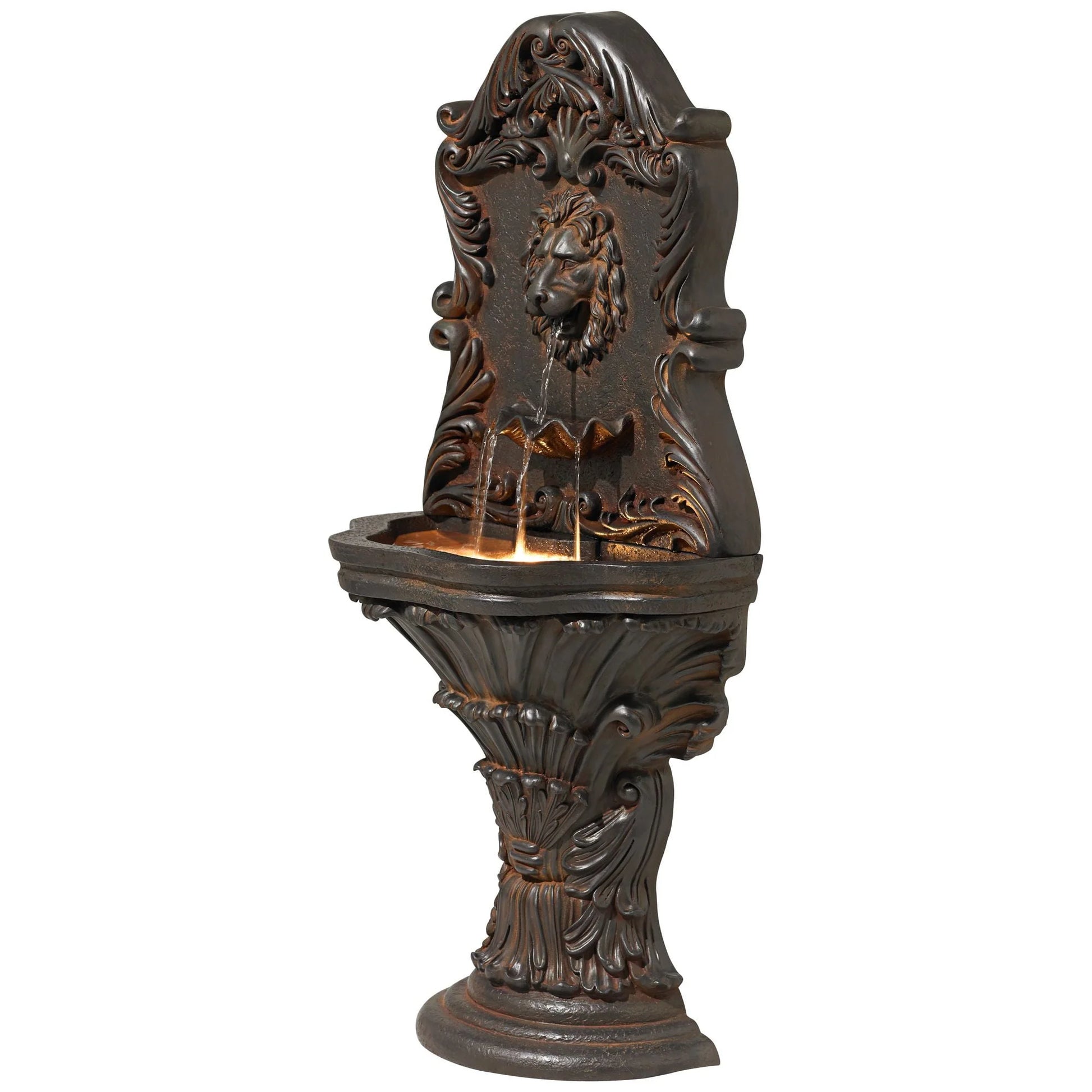 John Timberland Imperial Lion Acanthus Rustic Outdoor Floor Wall Water Fountain with LED Light 50" for Yard Garden Patio Home Deck Porch House Balcony