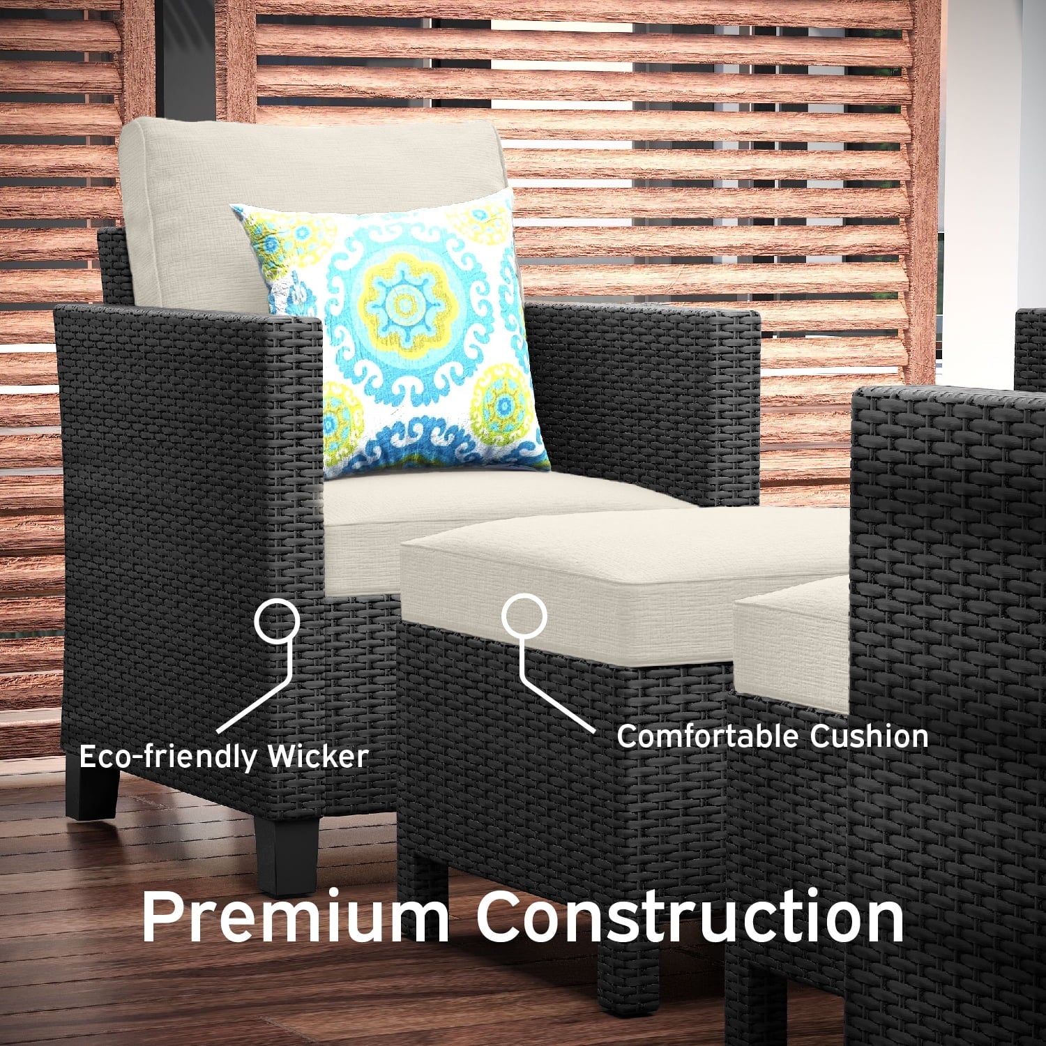 Hearth & Harbor 5-Piece Outdoor Patio Furniture Set, Wicker Patio Conversation Set, Sectional Sofa, Black/Off White