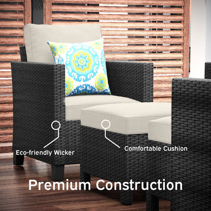 Hearth & Harbor 5-Piece Outdoor Patio Furniture Set, Wicker Patio Conversation Set, Sectional Sofa, Black/Off White