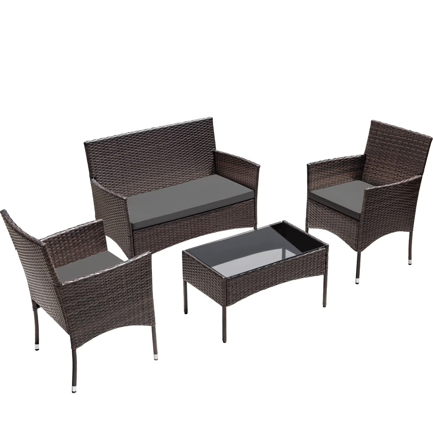 Lacoo 4 Pieces Patio Conversation Set Outdoor PE Rattan Wicker Chairs Set and Table, Brown