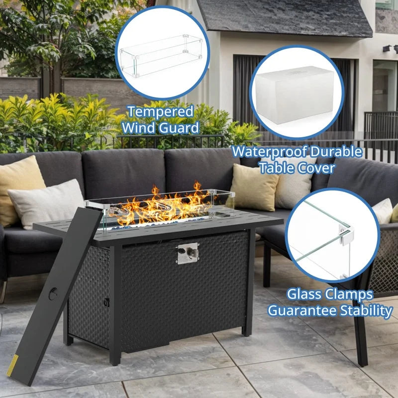45 inch Propane Fire Pit Table,50000 BTU Gas Fire Pits Table with Lid & Lava Rock & Waterproof Cover, Outdoor Propane Firepit for Dining or Party, Outside, Patio, Garden, Yard