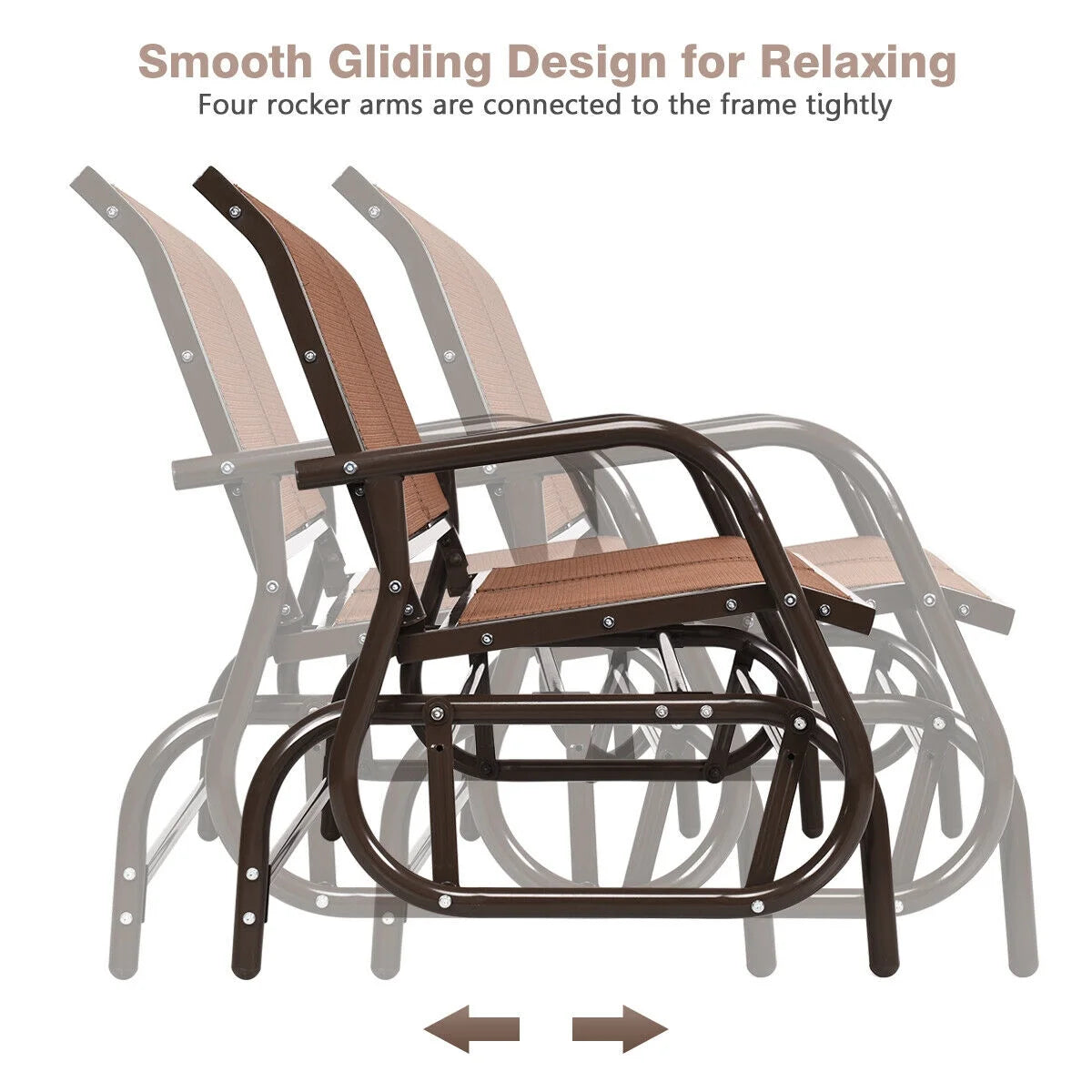 Gymax 48'' Outdoor Patio Swing Glider Bench Chair Loveseat Rocker Lounge Backyard Brown