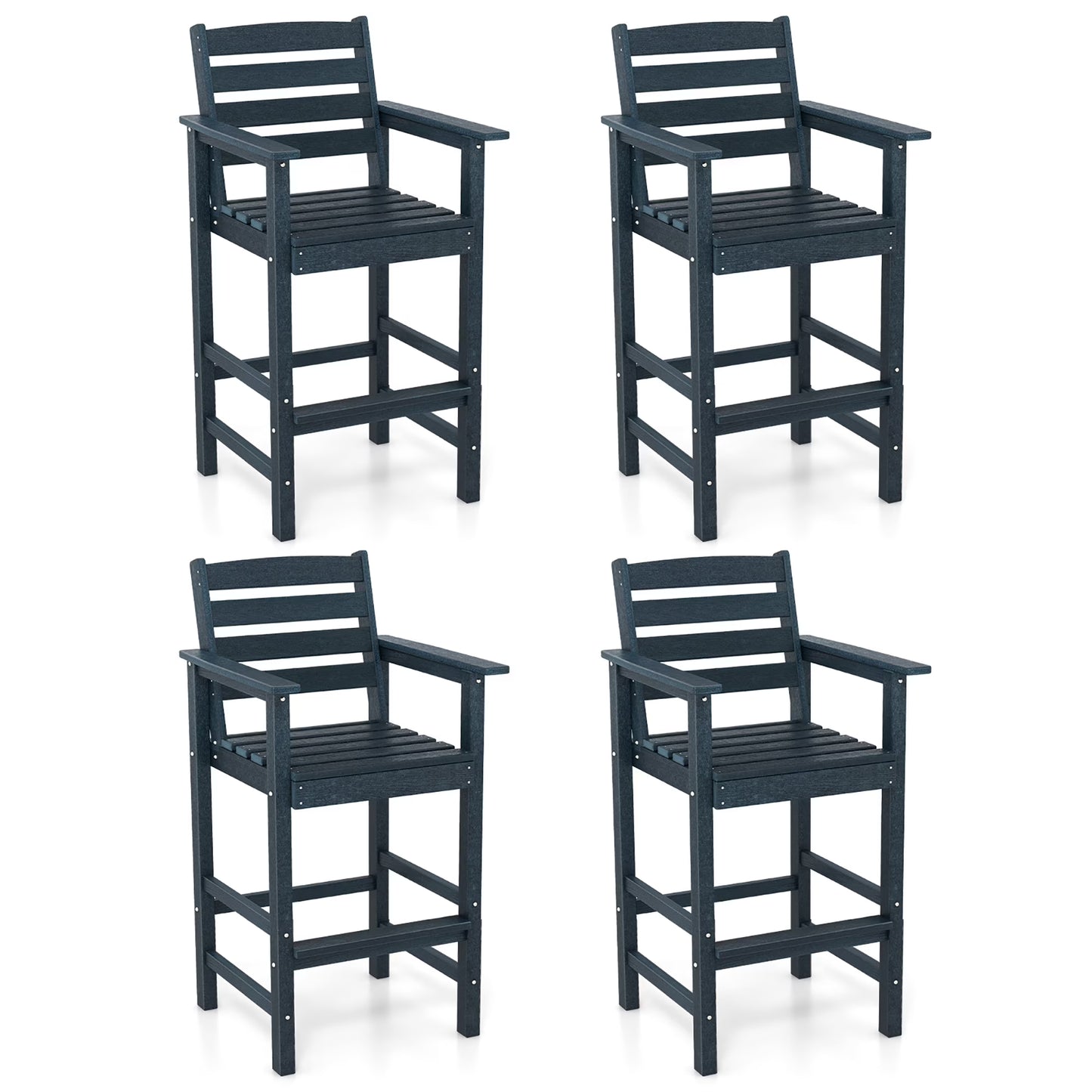Gymax Patio Bar Stools Set of 4 Tall Adirondack Chair w/Backrest Armrests & Footrests Brown