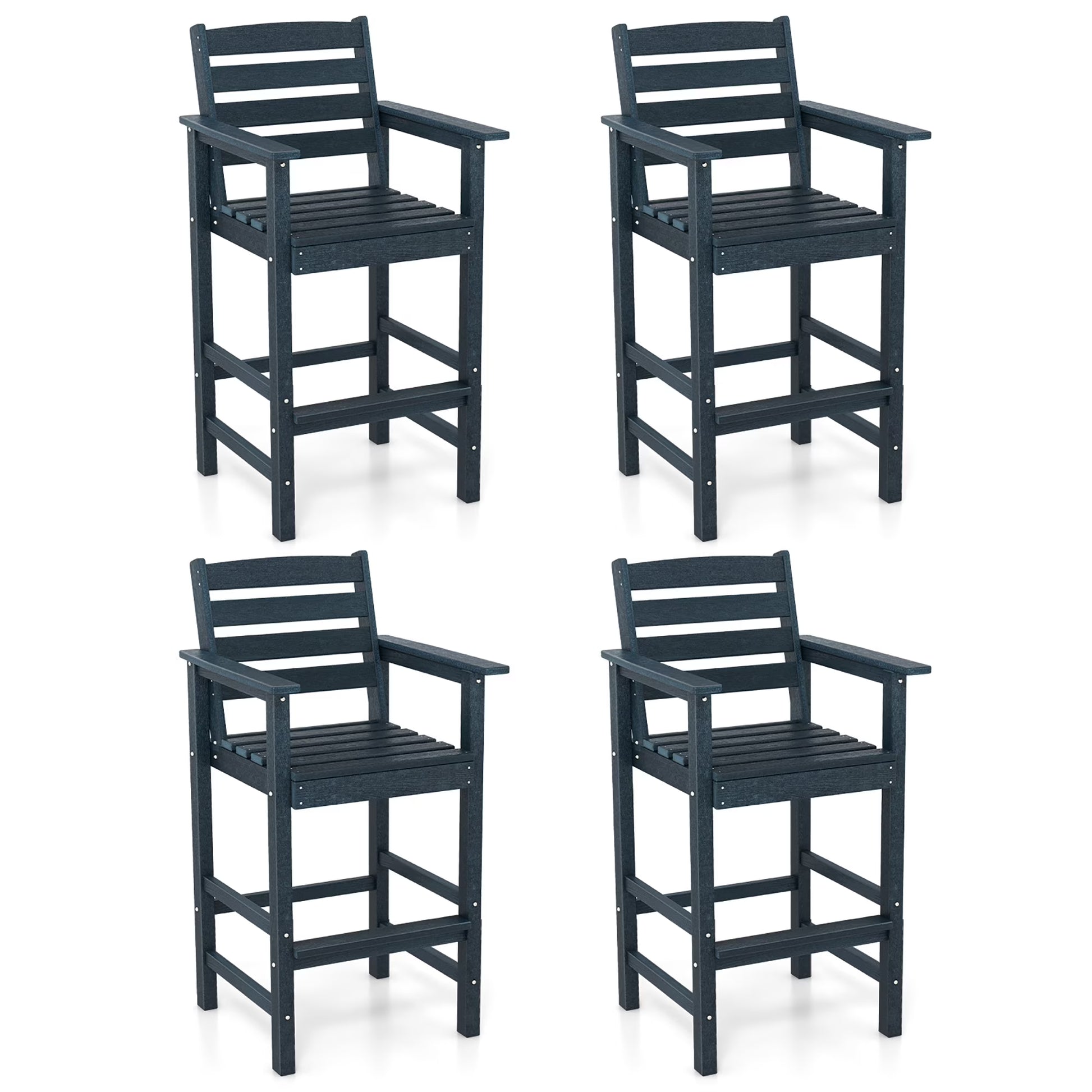 Gymax Patio Bar Stools Set of 4 Tall Adirondack Chair w/Backrest Armrests & Footrests Brown