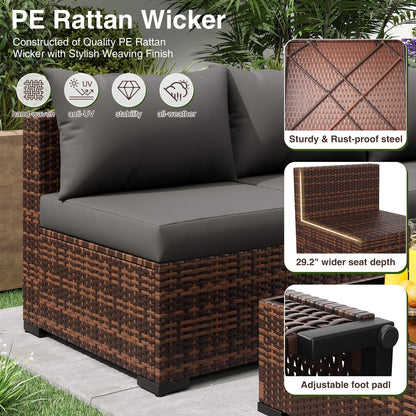 ELPOSUN Patio Furniture Set, Outdoor Patio Furniture Wicker Furniture Couch Set, 5 Pieces Outdoor Sectional Sofa, Patio Furniture Set, Outdoor Patio Set for Balcony Furniture (Grey)