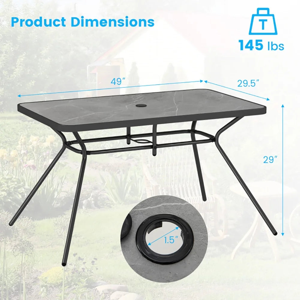 Topcobe 49 Inch Patio Rectangle Dining Table with Umbrella Hole, Outdoor Deck Furniture, Gray