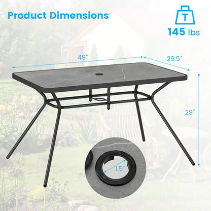 Topcobe 49 Inch Patio Rectangle Dining Table with Umbrella Hole, Outdoor Deck Furniture, Gray