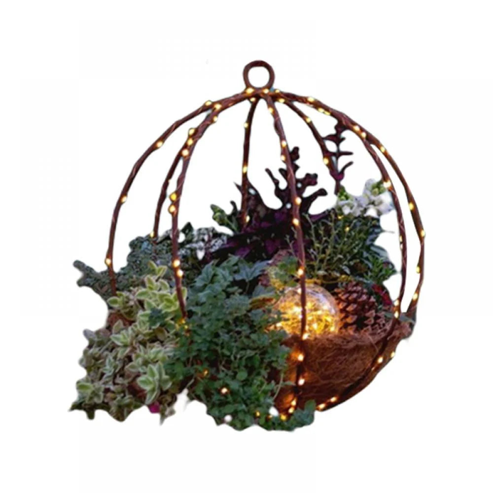 Artificial Christmas Hanging Basket,White LED String Lights Hanging Christmas Baskets, Christmas Hanging Planters with Pine Cones and Berries for Front Door Garden Patio