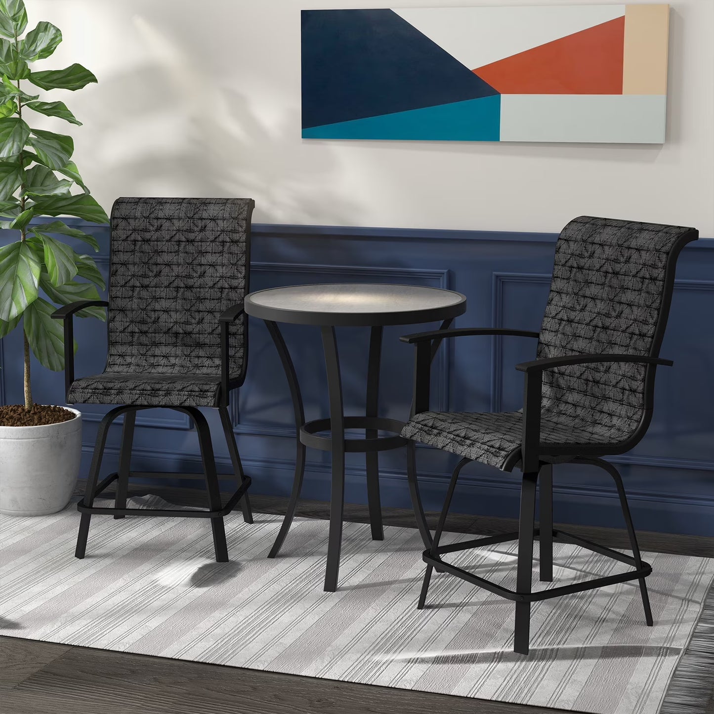 Grand Patio 3 Piece Modern Indoor& Outdoor Counter Height Patio Bar Set for Bistro, Steel Frame, 2 Chairs and 1 Sidetable,Coffee Table, Garden, Porch, Backyard