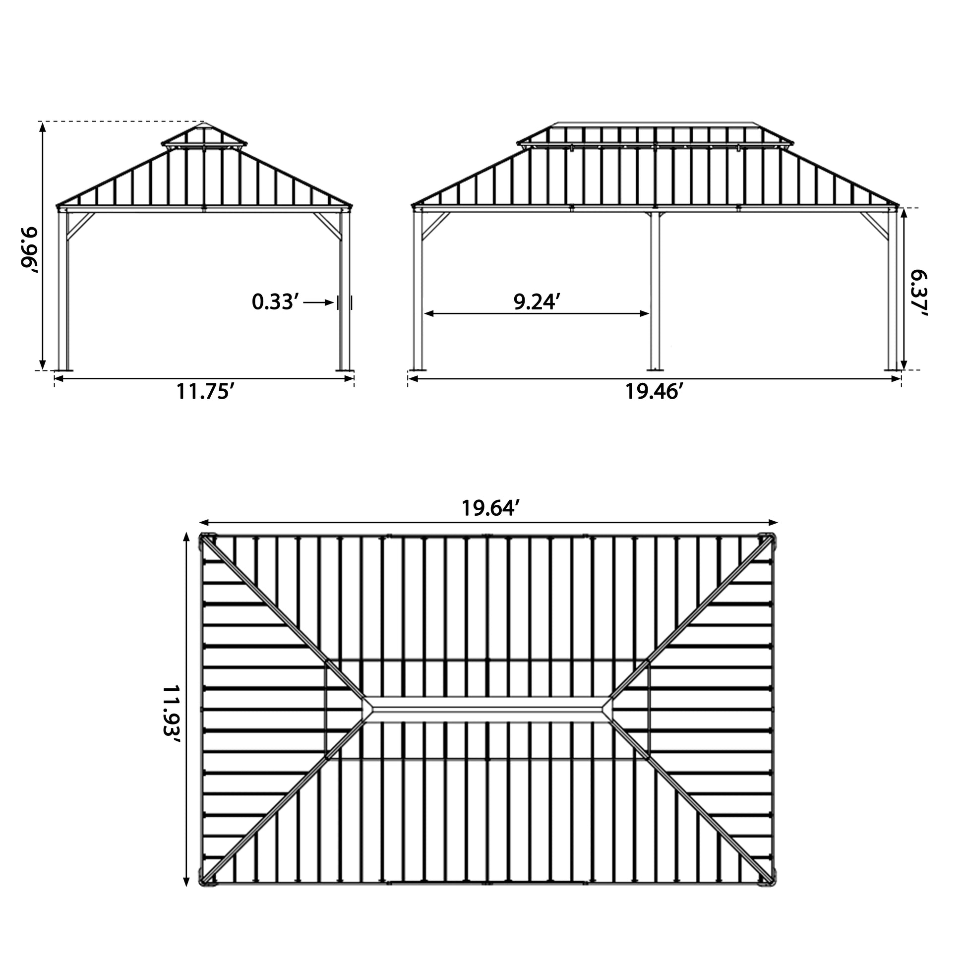 VEIKOUS 12' x 20' Outdoor Hardtop Gazebo, Double Roof Metal Gazebo for Patio, Garden, Lawn, Party