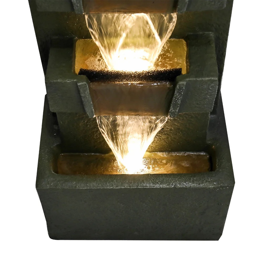 39.3-in High Floor Waterfall Fountain with LED Lights 5-Tier Water Fountain Outdoor Indoor Fiber Reinforced Concrete Fountain for Modern Patio Decor Garden, House, Office, Garden, Home Art Decor