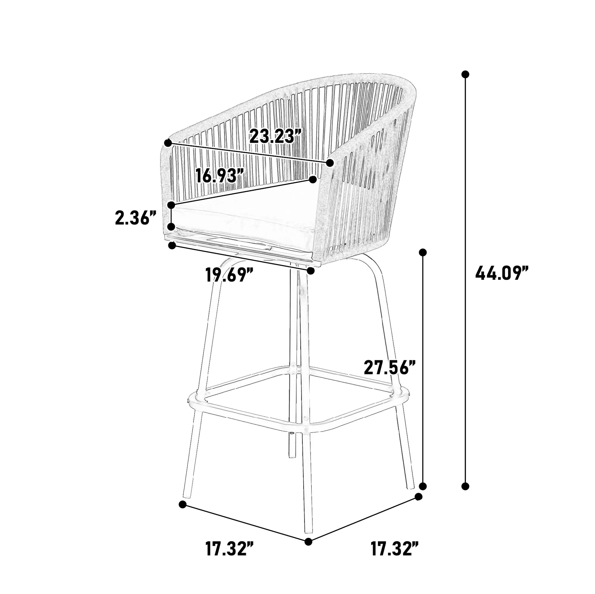 MOONMISS Outdoor Patio 360° Swivel All Weather Rattan Bar Stools(set of 2) with Backrest-Gray