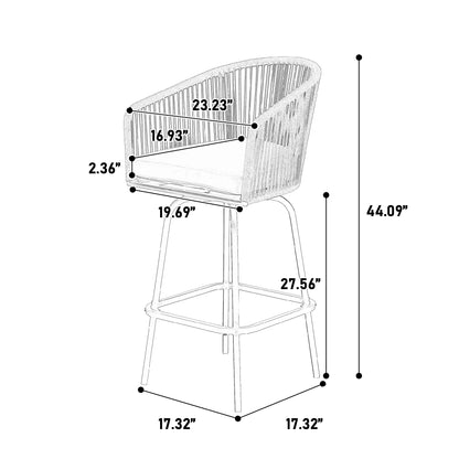 MOONMISS Outdoor Patio 360° Swivel All Weather Rattan Bar Stools(set of 2) with Backrest-Gray