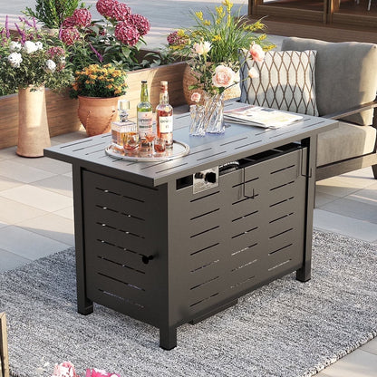 Sunmthink 44" Propane Fire Pit Table, 50,000 BTU Auto Ignition Steel Gas Fire Pit with Removable Lid & Waterproof Cover for Patio, Backyard, Black