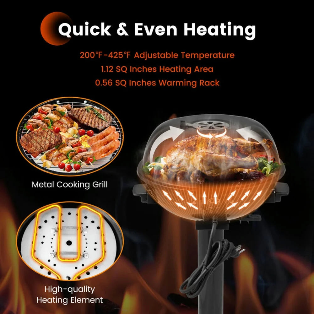 Topcobe 1600W Electric BBQ Grill with Removable Non-Stick Warming Rack, Cooking Space for Backyard, Patio and Parties