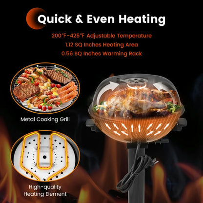 Topcobe 1600W Electric BBQ Grill with Removable Non-Stick Warming Rack, Cooking Space for Backyard, Patio and Parties