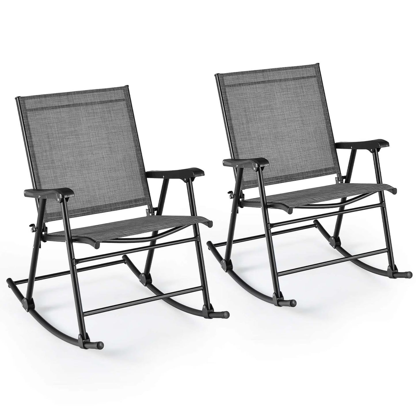 Costway 2pcs Patio Folding Rocking Chair Heavy-Duty Metal Frame Rockers Outdoor Brown