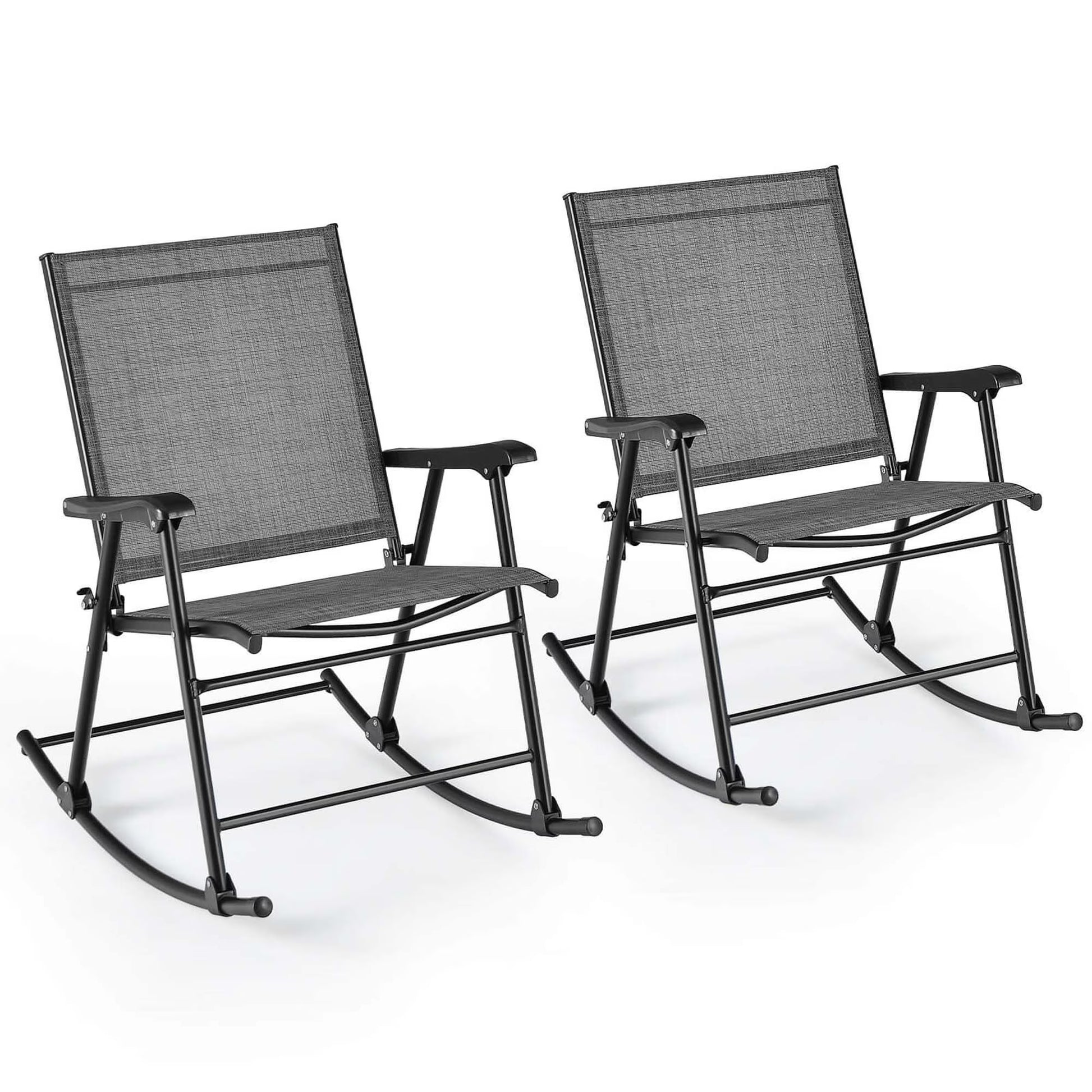 Costway 2pcs Patio Folding Rocking Chair Heavy-Duty Metal Frame Rockers Outdoor Brown