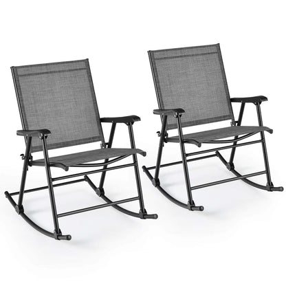 Costway 2pcs Patio Folding Rocking Chair Heavy-Duty Metal Frame Rockers Outdoor Brown
