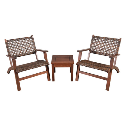 Gymax 3PCS Rattan Patio Chair & Table Set Outdoor Furniture Set w/Wooden Frame