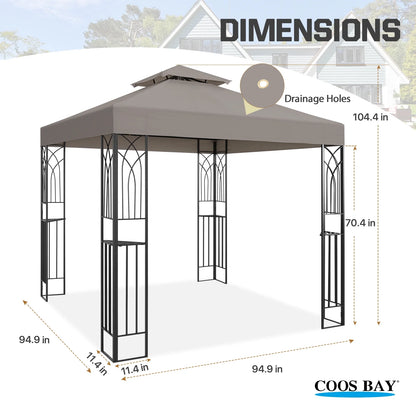 COOS BAY 8x8 Outdoor Patio Gazebo with Corner Shelves, Two-Tier Soft Top Canopy for Backyard, Lawn, Deck and Garden, Gray