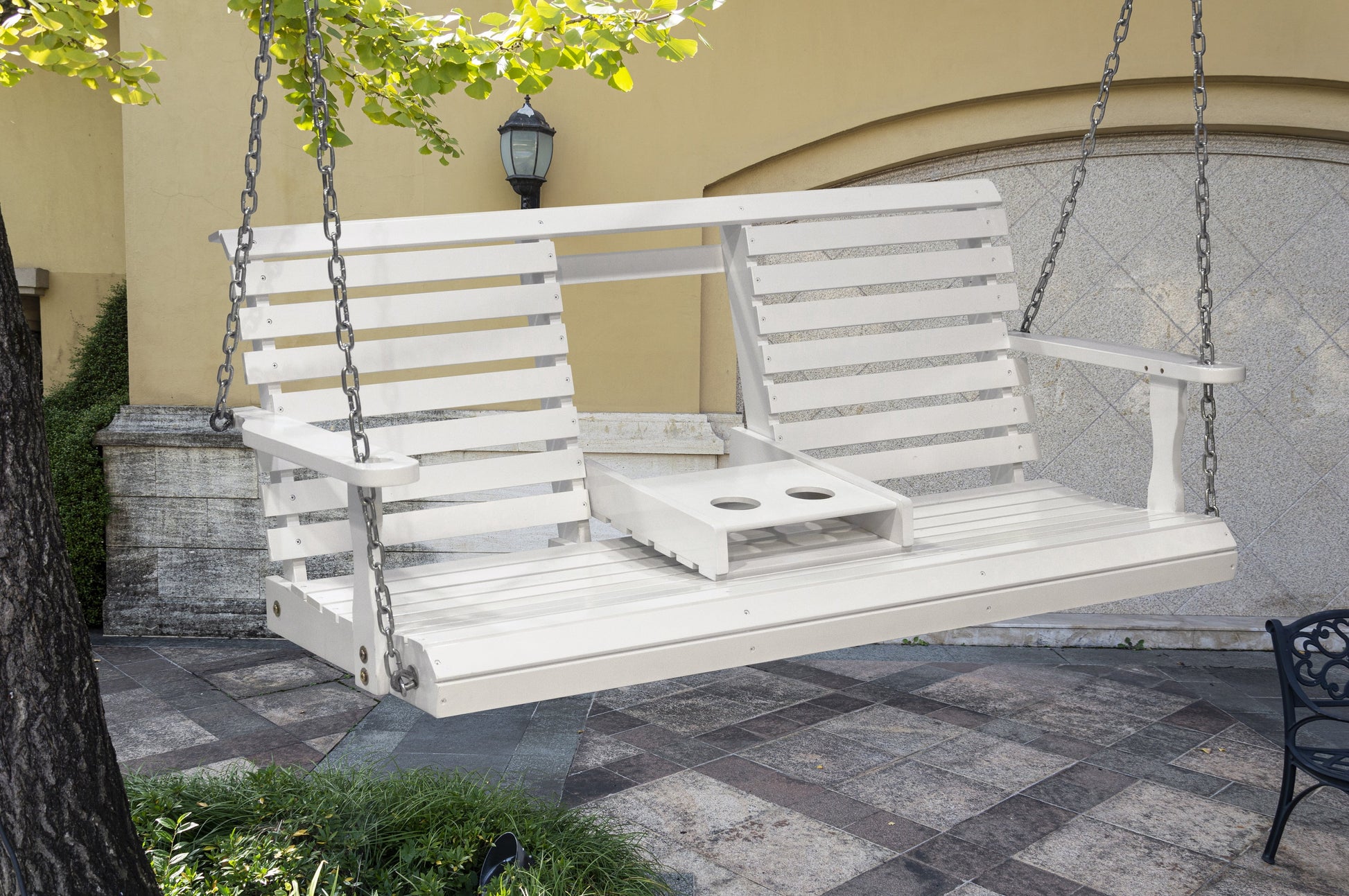 Outdoor Patio Garden Furniture 3-Person Hanging Wood Porch Swing, Weather Resistant Finish-White