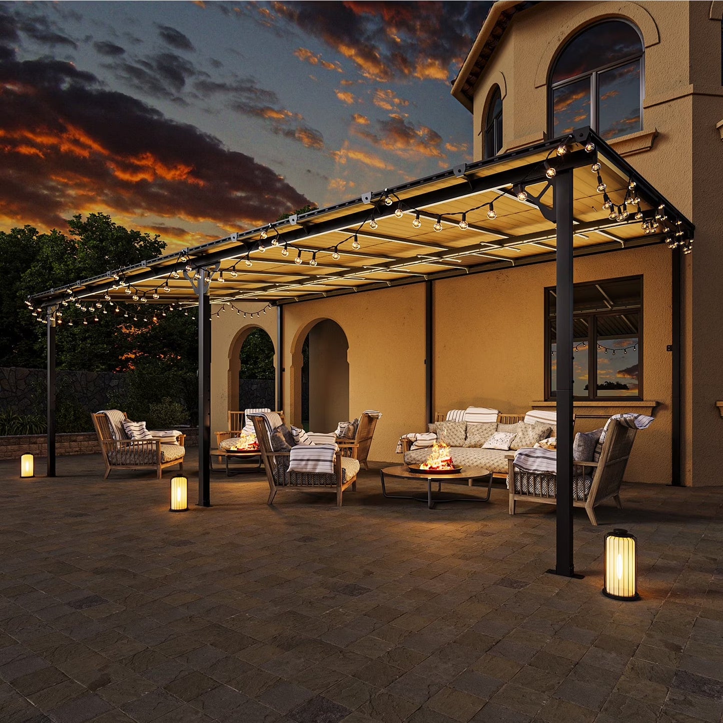 Aoxun 8' x 5' Gazebo for Patio, Gazebo Pergola with Sloped Roof, Grill Gazebo Large Wall-Mounted Heavy Duty Awnings, for Backyard, Deck, Patio