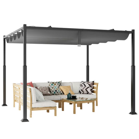 Spaco Outdoor Gazebo,Patios Gazebos,10 x 10 Feet Outdoor Pergola with Retractable Canopy and Metal Columns-Gray