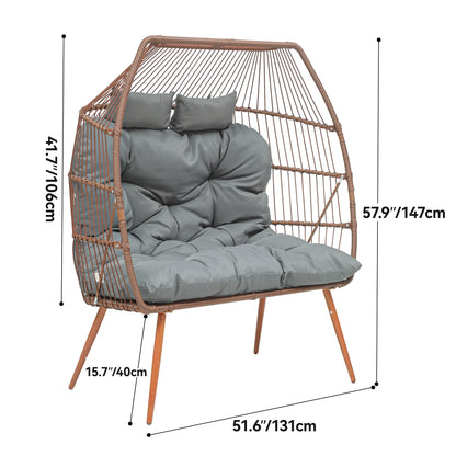 Uforic Beige Dual Egg Seat with Base, 2-Person Wicker Egg Chair for Indoor/Outdoor Patio Use with Cushions, Supports up to 510lbs, Perfect for Patio, Bedroom, Garden, and Balcony