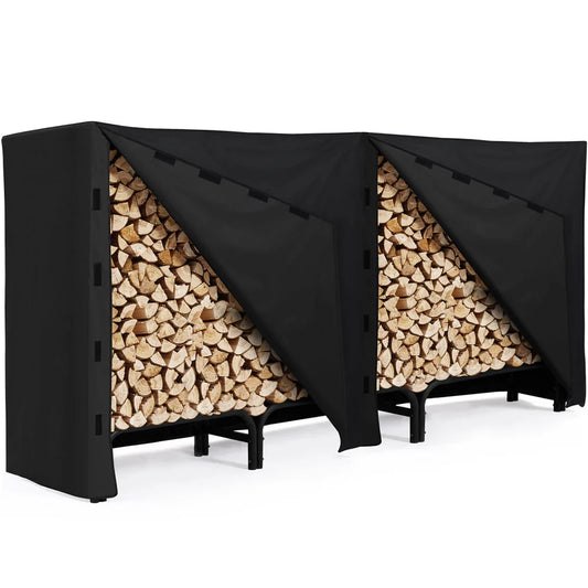 SmileMart 94.5" Large Metal Firewood Log Rack Holder for Outdoor Patio Balcony, Black