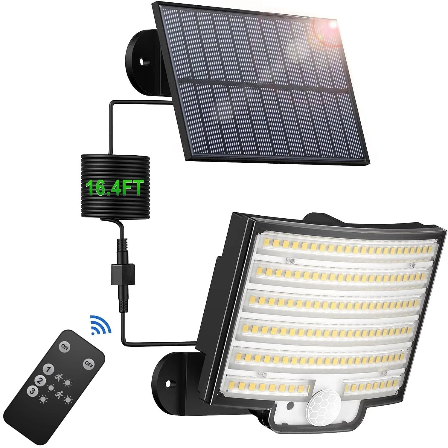 SZRSTH Solar Outdoor Lights - LED Motion Sensor Light with Remote Waterproof Security Flood Light for Patio Garage Porch Yard, 1 Pack